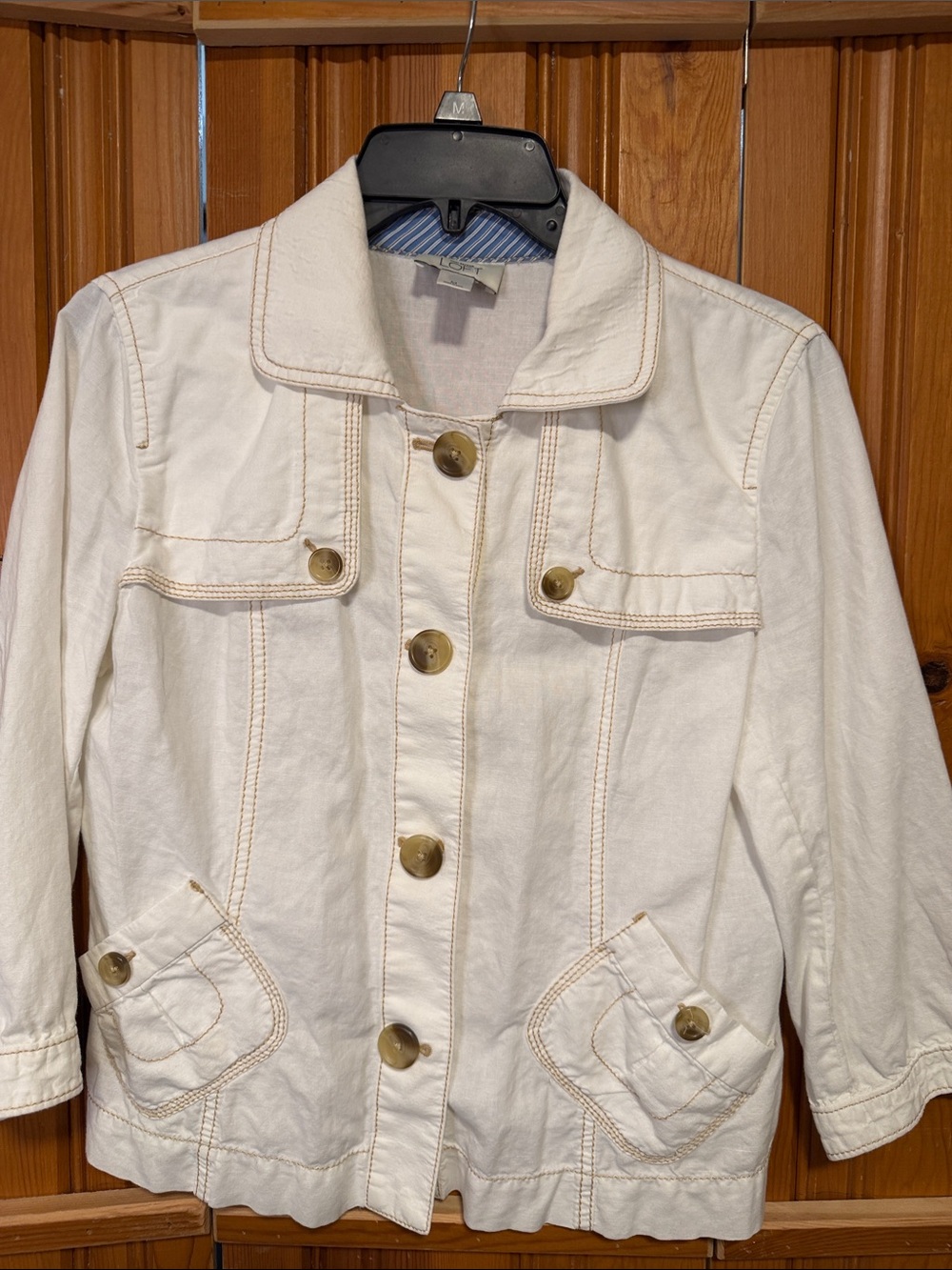 Women’s Loft Cream linen cotton blend Button-Front Jacket